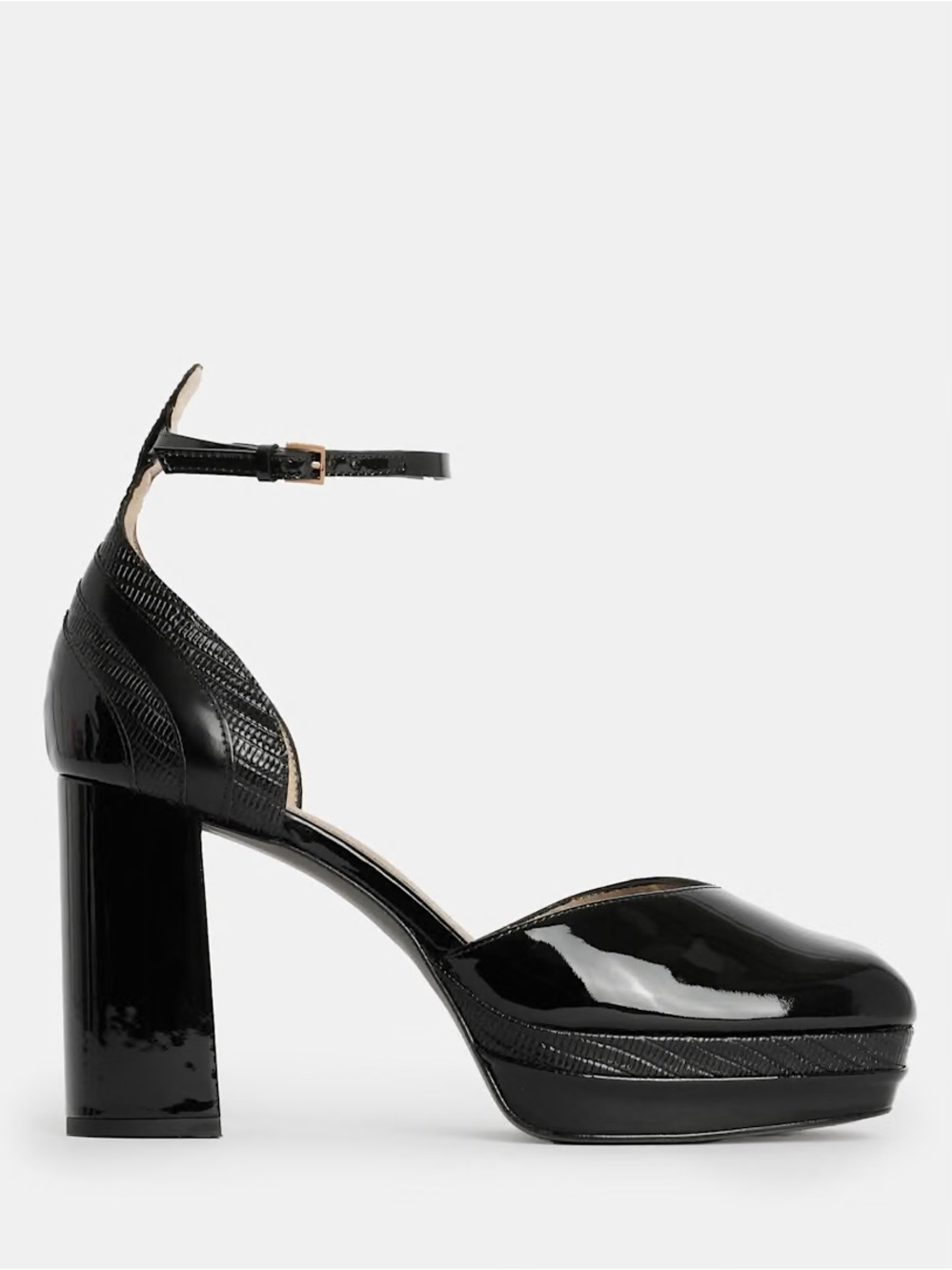 All Saints that Tiffany Black Patent Platform Ankle-Strap Block Heels